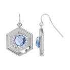 Hexagon Shaped Silver & Light Sapphire Blue Crystal Drop Earrings