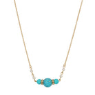 Turquoise Beaded & Faux Pearl Chain Necklace 15" + 3" Extension
