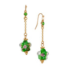 Green Blue Blooming Flower Bead & Crystal Dangle Earrings