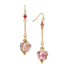 Pink Blooming Flower Bead & Crystal Dangle Earrings