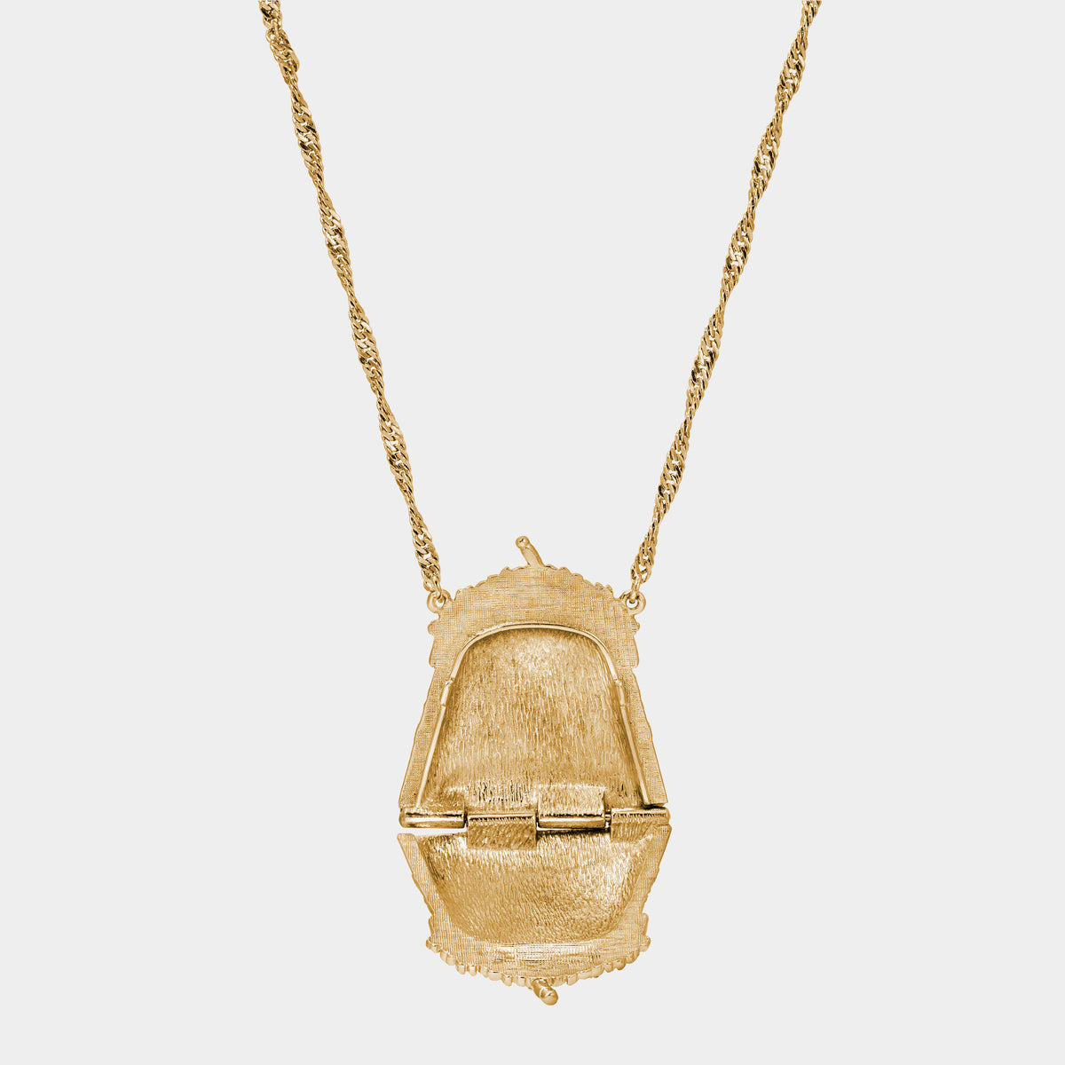 Opened Art Deco Glamour Purse Locket Necklace 28" in Gold Tone