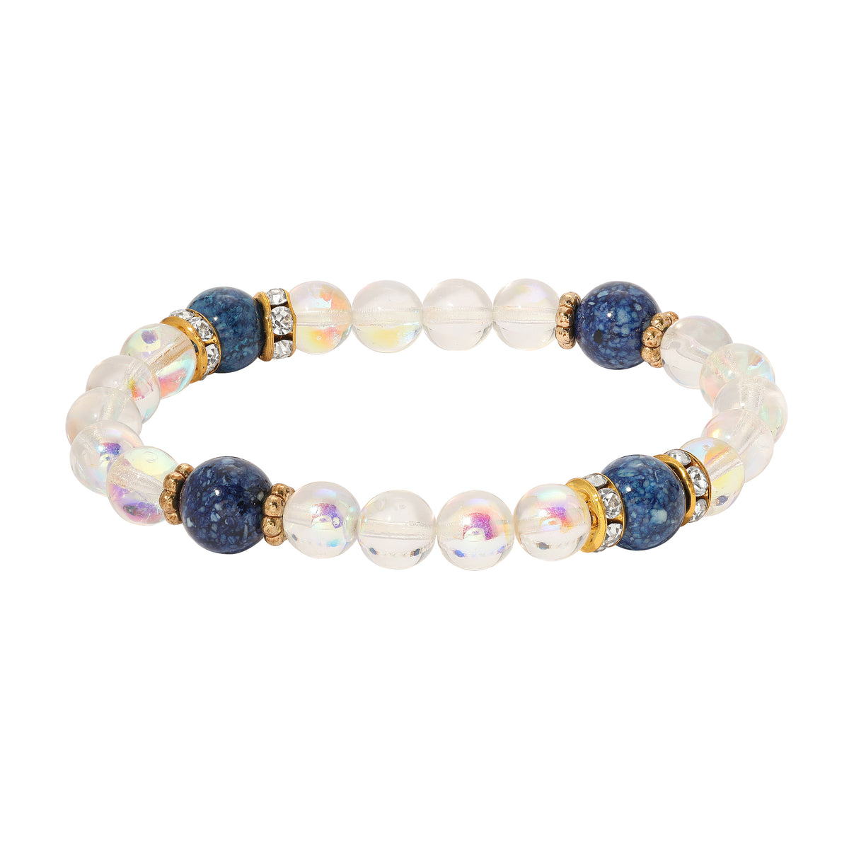 Smooth AB Glass Crystal & Round Blue Sodalite Beaded Stretch Bracelet
