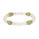 Smooth AB Glass Crystal & Round Jade Green Beaded Stretch Bracelet
