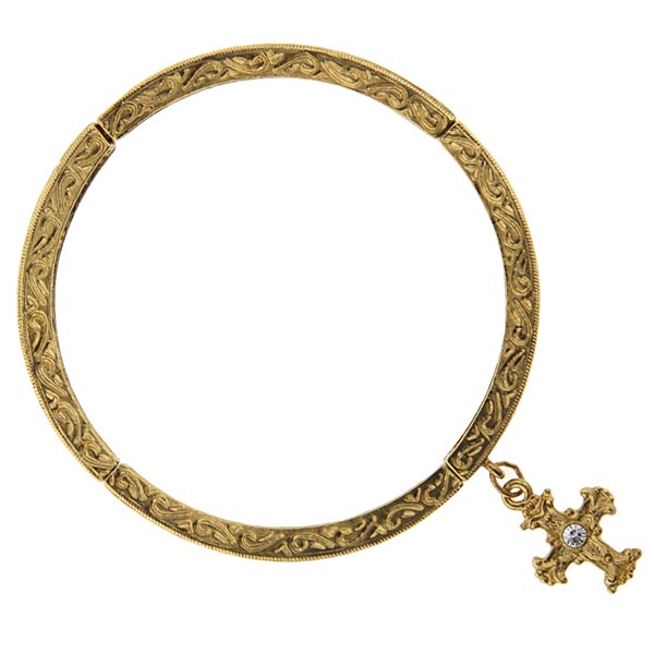 1928 Jewelry Gold Cross With Crystal Stretch Bracelet