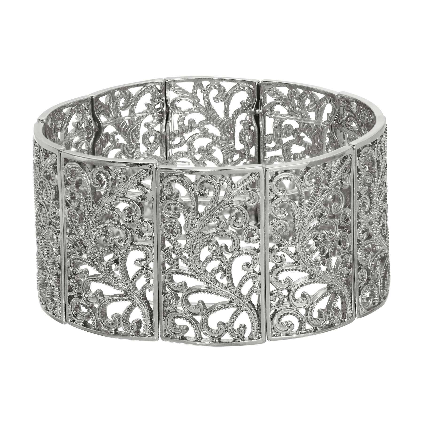 2028 Jewelry Intricate Filigree Wide Stretch Bracelet