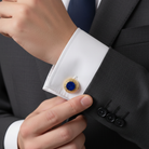 Close-up of a Blue Sodalite gemstone cufflink.