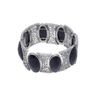 Oval Jet Black Stone & Silver Stretch Bracelet
