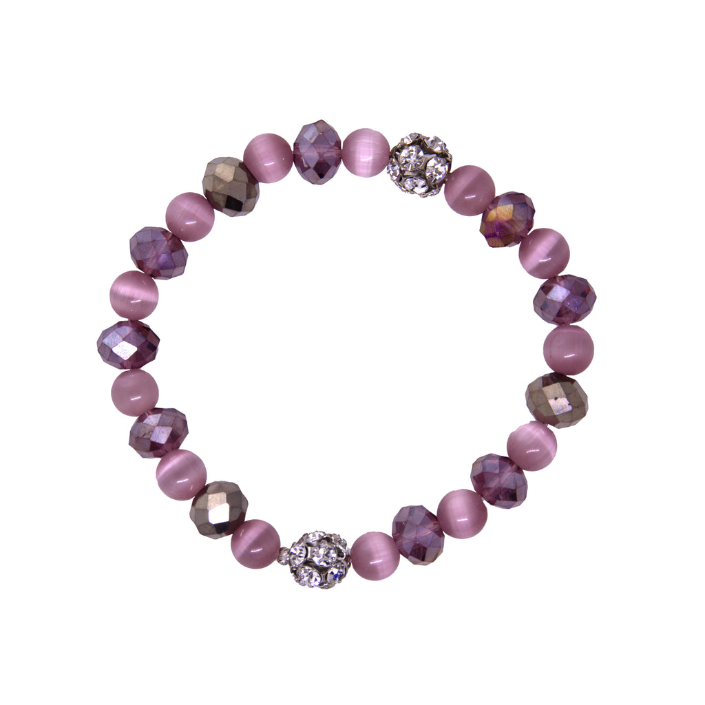 1928 Jewelry Amethyst Purple Cats Eye & Crystal Stretch Bracelet