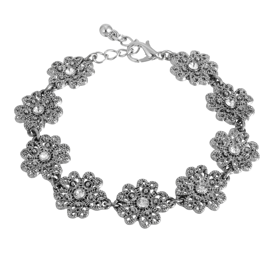 1928 Jewelry Crystal Flower Link Bracelet