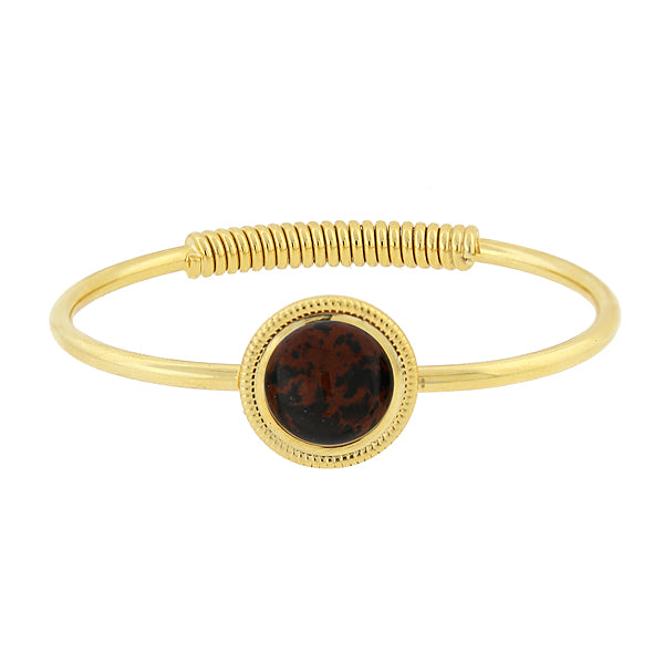 Obsidian Gemstone Golden Spring Hinge Bracelet