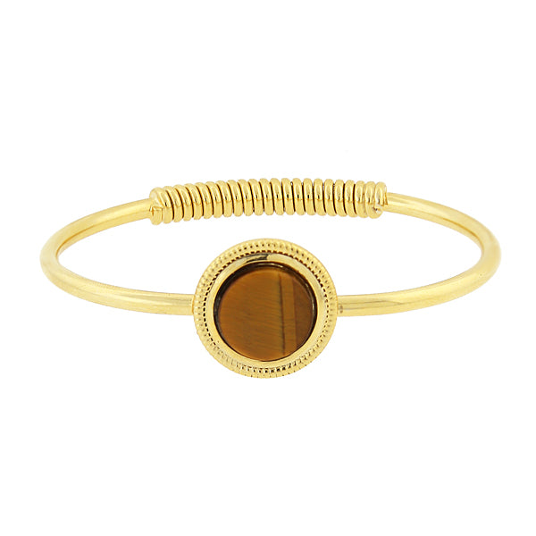 Tiger's Eye Gemstone Golden Spring Hinge Bracelet