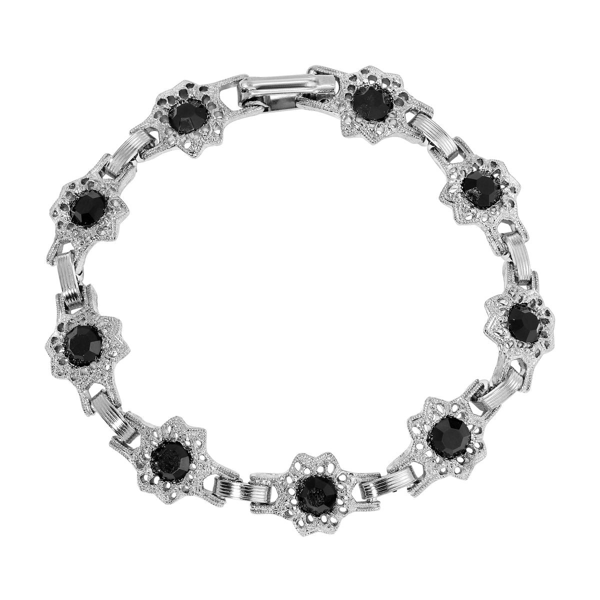 Round Crystal Flower Link Clasp Bracelet