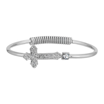 1928 Jewelry Vine Cross Round Crystal Hinge Bangle Bracelet