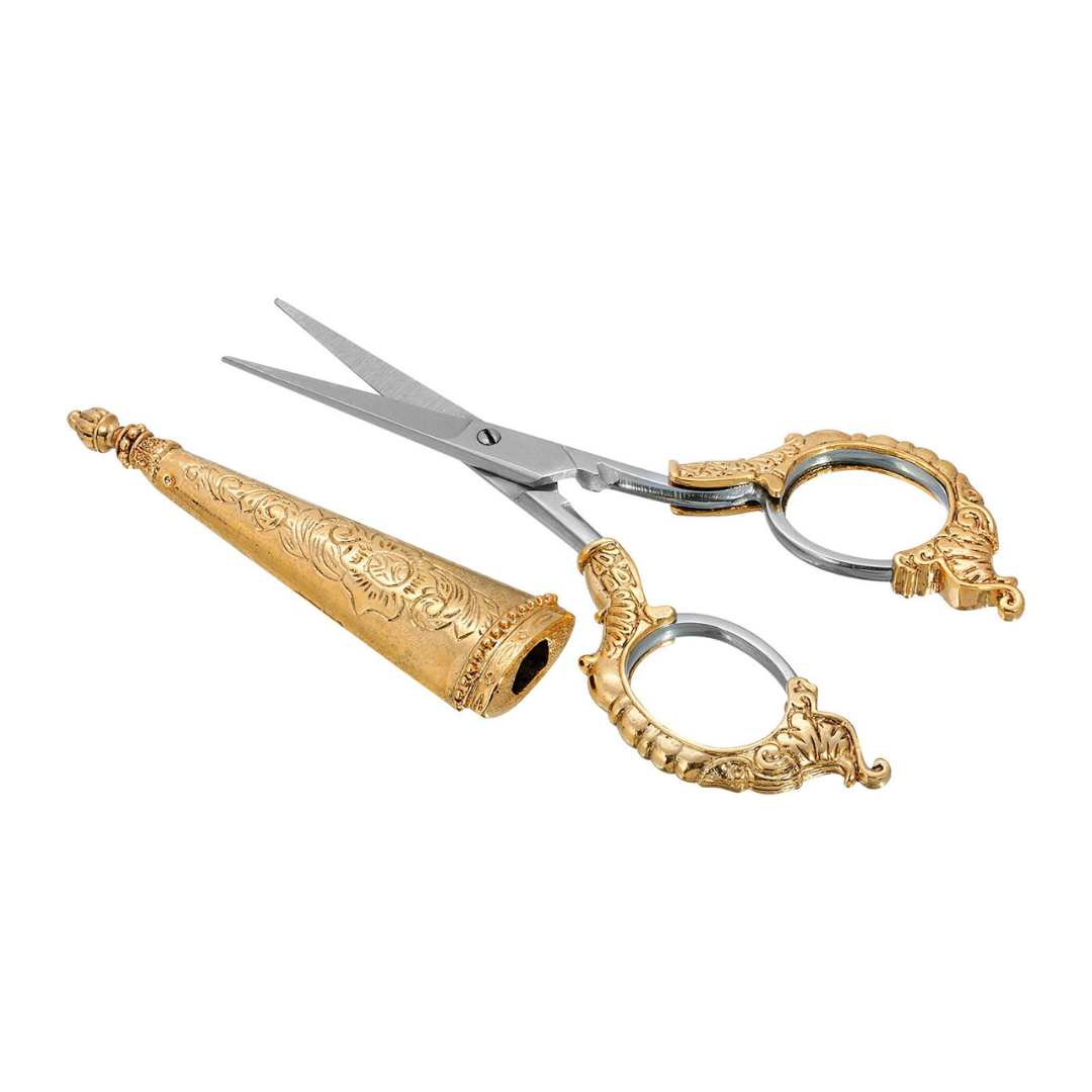 Manor House Two Tone Purple And Pink Flower Decal Small Scissors opened with sheath