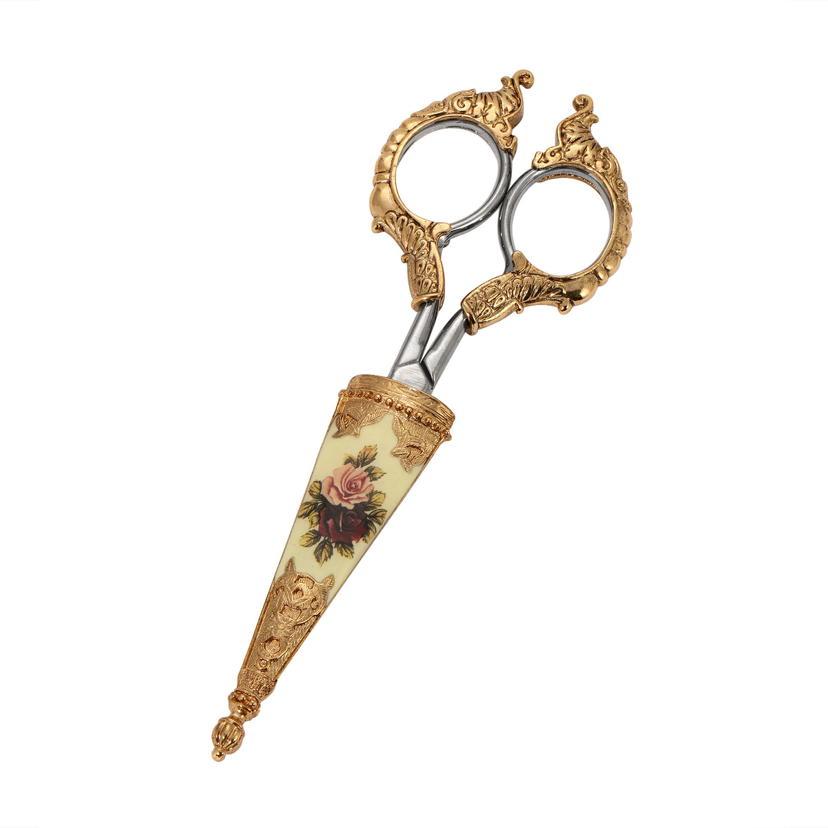 Manor House Two Tone Purple And Pink Flower Decal Small Scissors laying flat