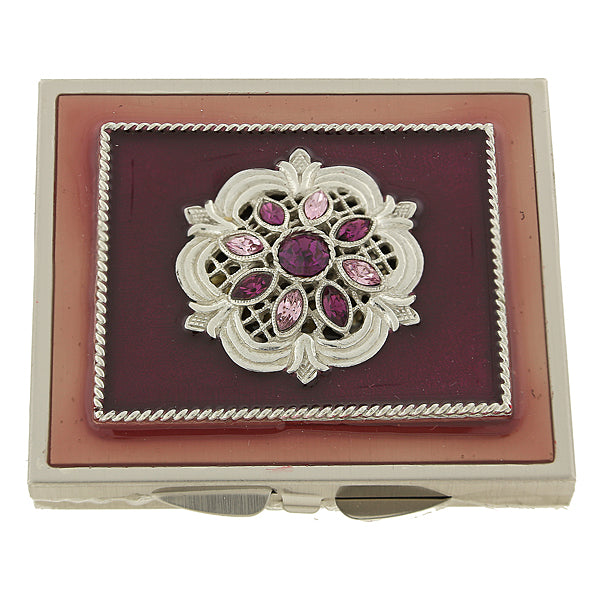 Purple Classico Floreale Crystal Square Compact Mirror