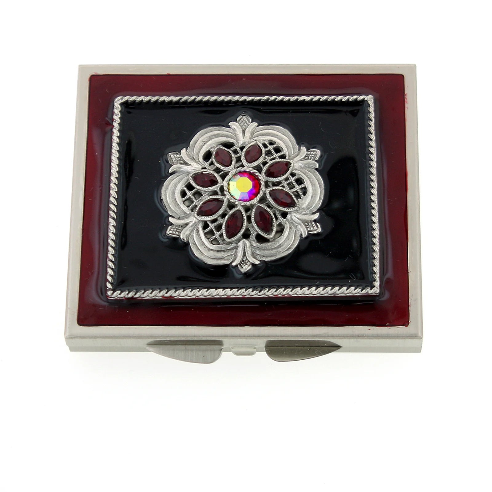 Red Classico Floreale Crystal Square Compact Mirror
