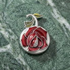 Pewter Red Rose Vanity Pocket & Purse Mirror on a green marble background