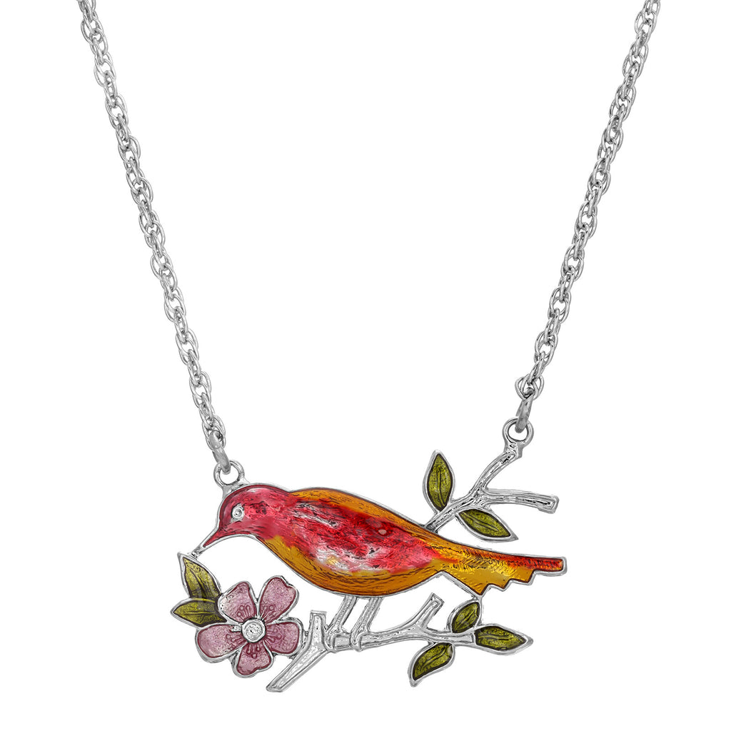 1928 jewelry enameled perched bird pendant necklace 18