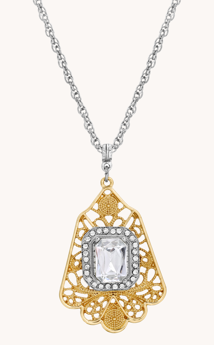 Ornate Filigree Statement Crystal Pendant Necklace