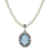 1928 Jewelry Oval Vivid Austrian Crystal Pendant 4mm Faux Pearl Strand Necklace 15