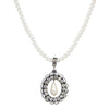 1928 Jewelry Oval Crystal Teardrop Pendant Faux Pearl Strand Necklace 15