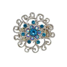 1928 Jewelry Round Multi Crystal Ornate Flower Stretch Ring
