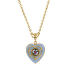 Artisan Blue Heart Picture Locket Pink Rose Necklace 16" + 3" Extender