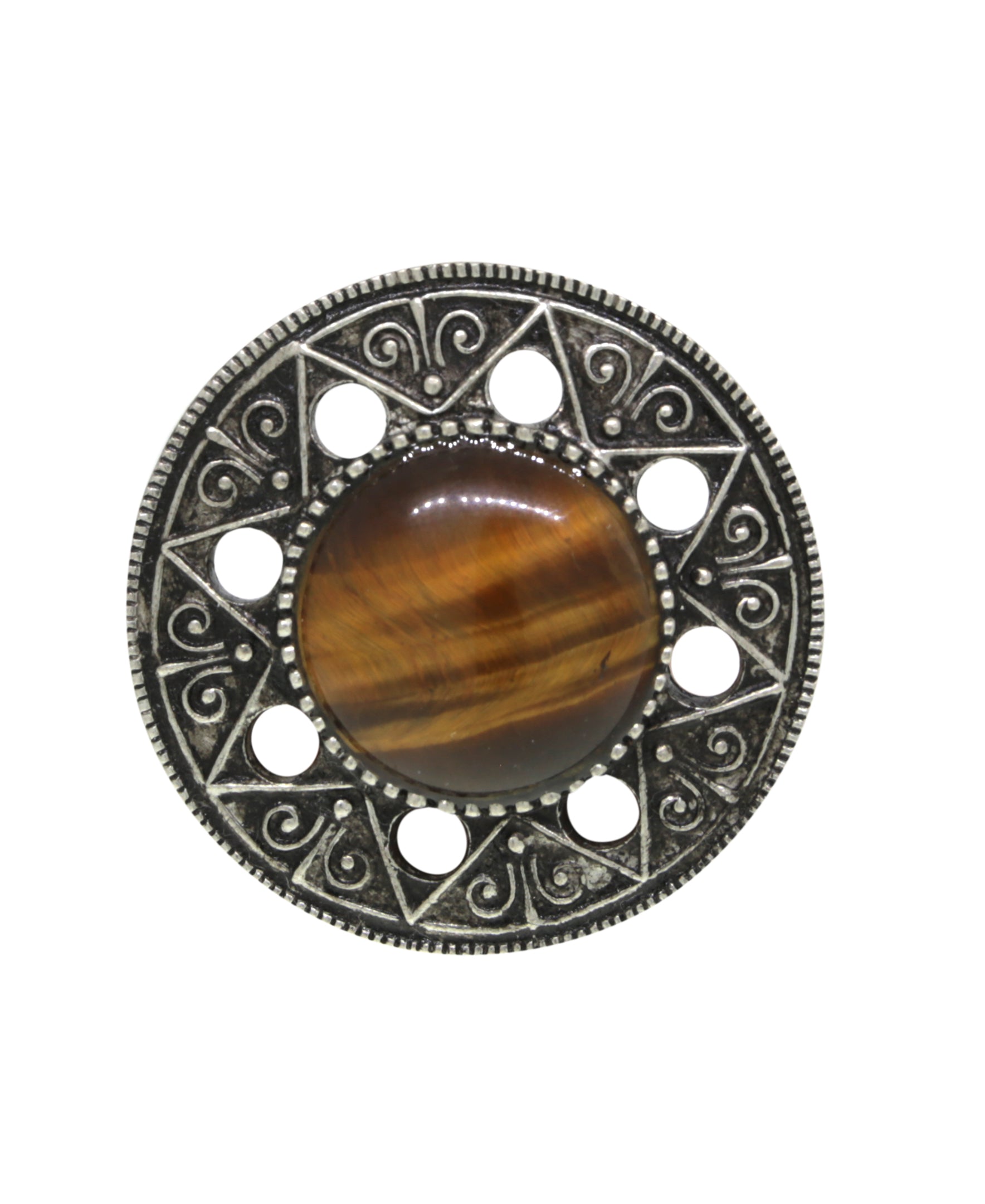 T.R.U. Aztec Mandala Gemstone Tigers Eye Ring