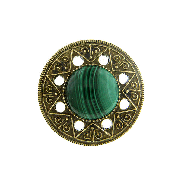 Aztec Mandala Semi-Precious Green Round Malachite Ring