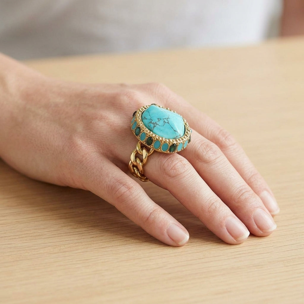 Oasis Green & Turquoise Stone Round Ring – 1928 Jewelry