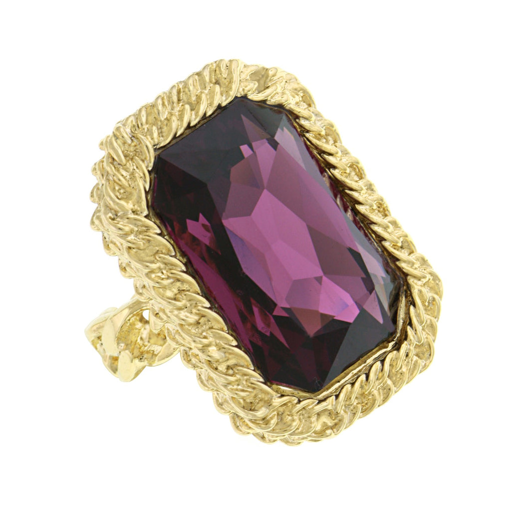 1928 Jewelry Octagon Amethyst Purple Austrian Crystal Link Chain Ring