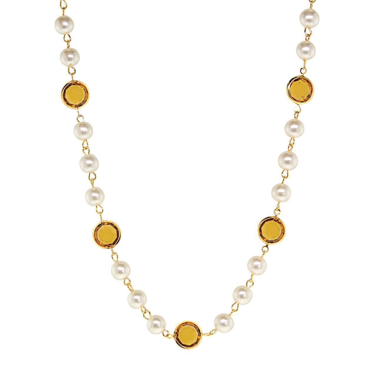 1928 Jewelry Channel Austrian Crystal & 8mm Faux Pearl Necklace 16" + 3" Extender