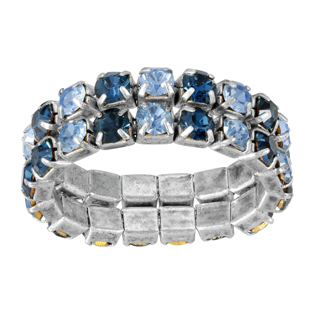1928 Jewelry Double Stacked Brilliant Crystal Stretch Ring Set