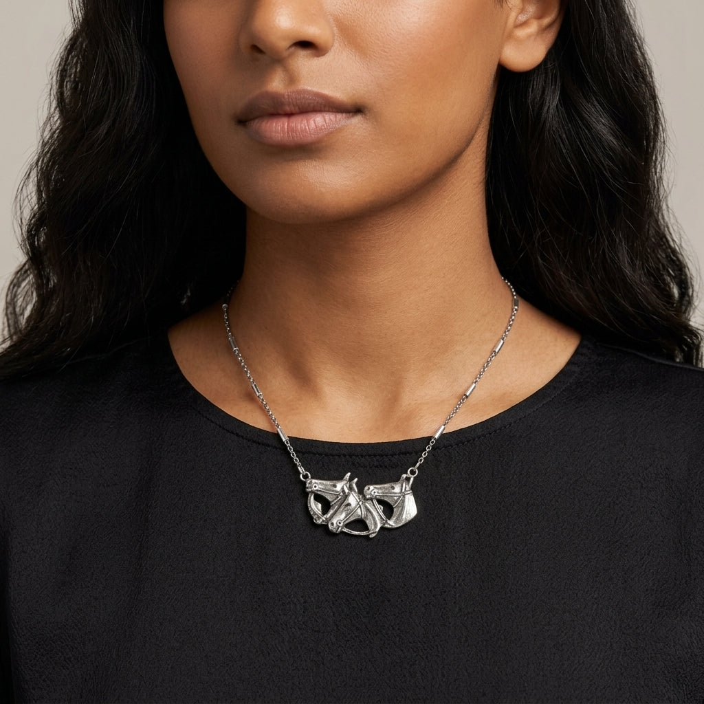 Woman wearing a Horse Herd Pendant Necklace 