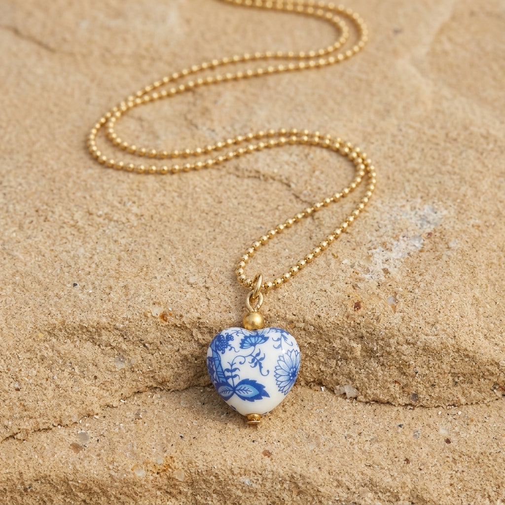 トップス Willow heart charm tops ivoly Blue Willow Heart Pendant Necklace 16