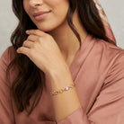 Woman wearing a Light Rose Pink Austrian Crystal Round Link Bracelet