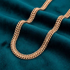 Gold Double Curb Chain Necklace on teal fabric