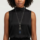 Woman wearing a black sleeveless top with a Multi Crystal Chandelier Ornamental Pendant