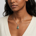 Woman wearing Green Crystal Turtle Pendant Necklace