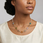 Woman in a white top wearing a Multicolor Euro Channel Crystal Faux Pearl Necklace