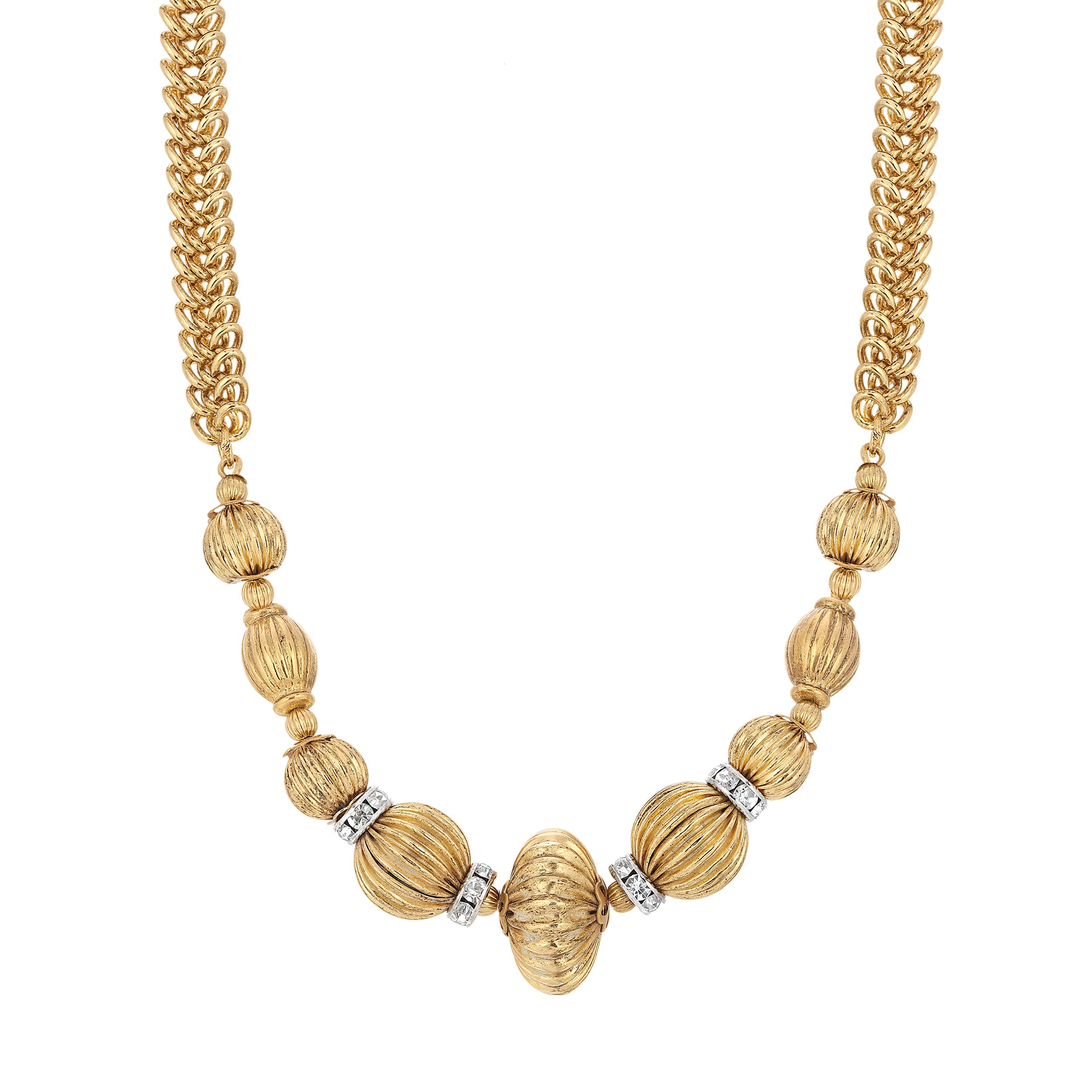 Corrugated Bead Crystal Accent Twisted Link Necklace 