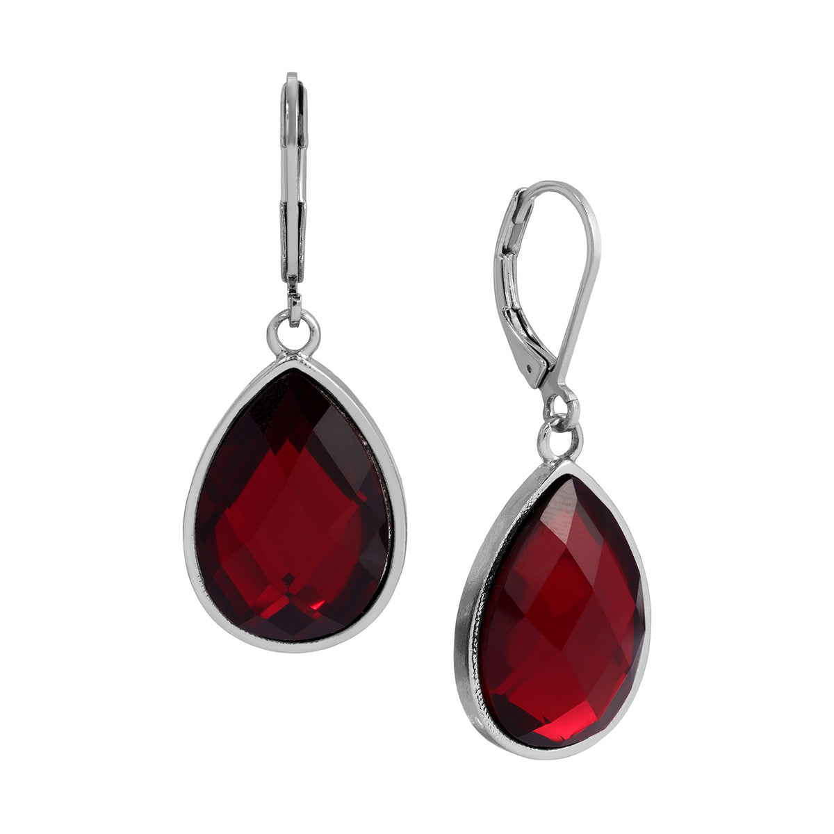 Faceted Siam Red Stone Teardrop Earrings