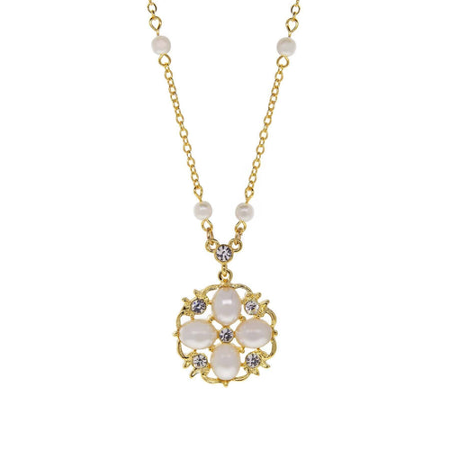 1928 Jewelry La Belle Faux Pearl Crystal Pendant Necklace 16