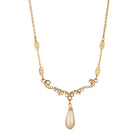 Edwardian Teardrop Faux Pearl Crystal Necklace 16" + 3" Extender