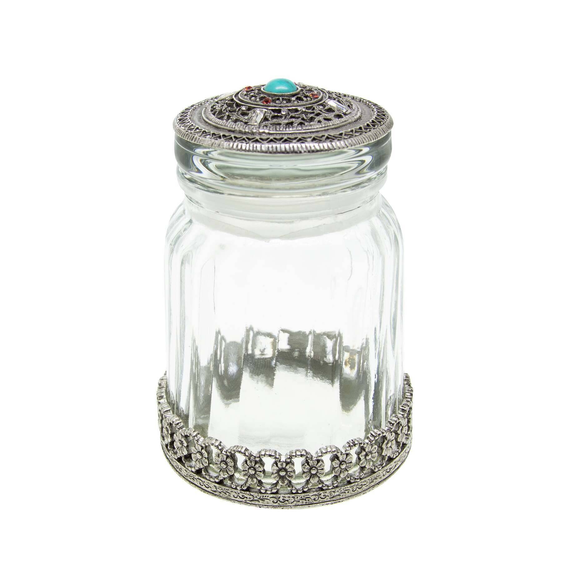 1928 Jewelry Flower & Hearts Ridge Glass Jar