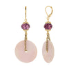 1928 Jewelry Pink Mother Of Pearl Amethyst Purple Glass Bead Dangle Earrings