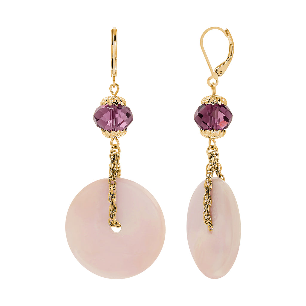 1928 Jewelry Pink Mother Of Pearl Amethyst Purple Glass Bead Drop Earrings