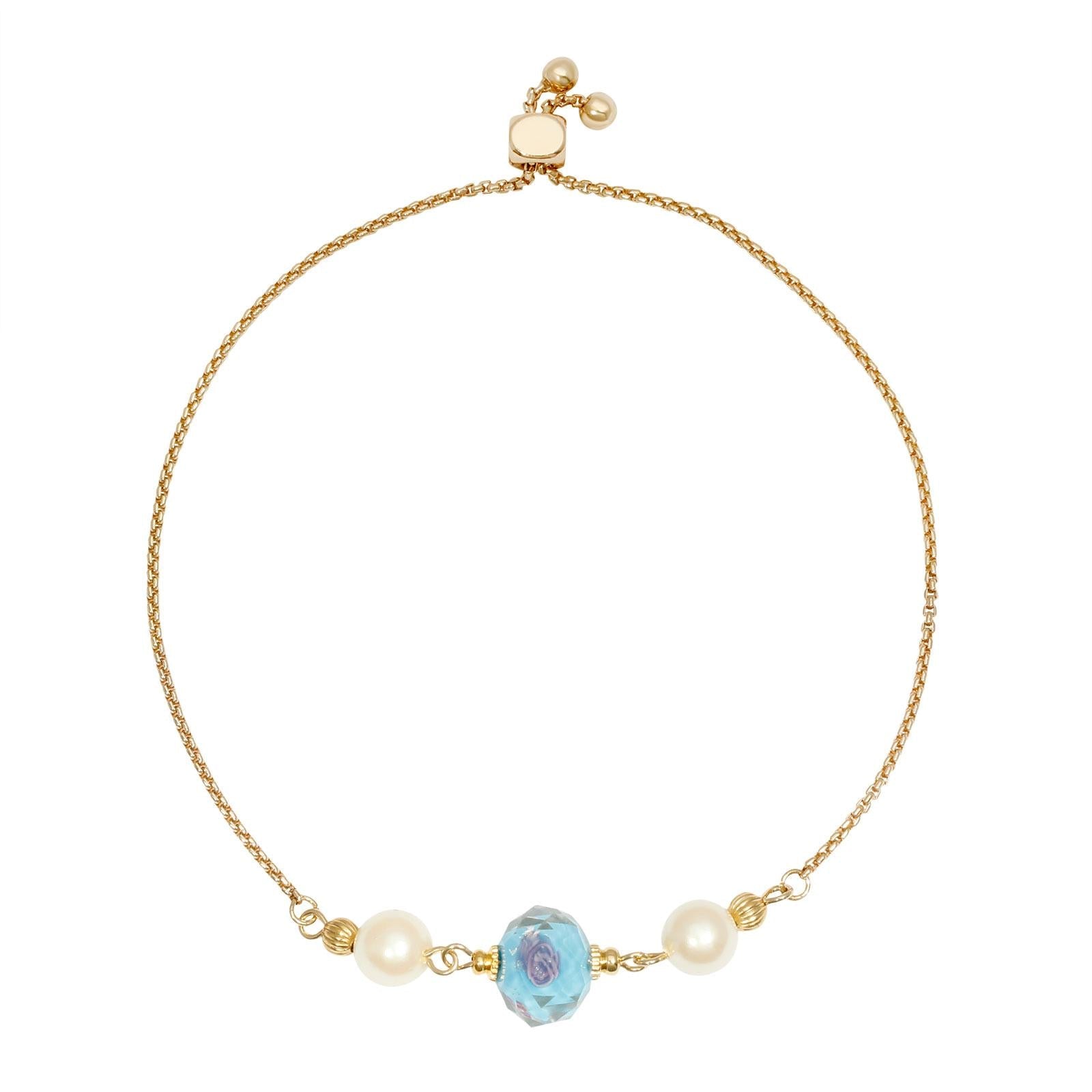 1928 Jewelry Bel Fiore Pink Glass Bead Faux Pearl Adjustable Bracelet