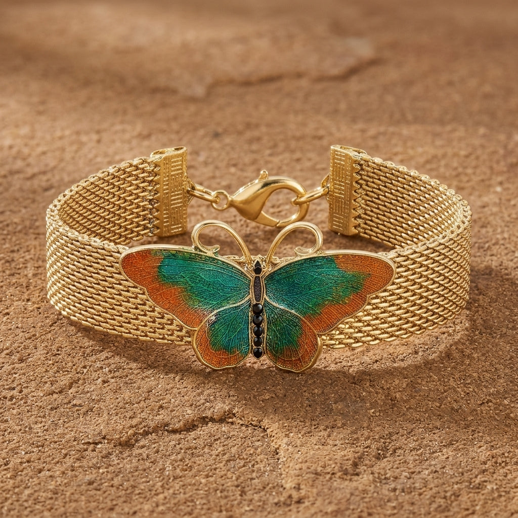 Metamorphic Butterfly Weave Chain Bracelet resting on sandstone surface